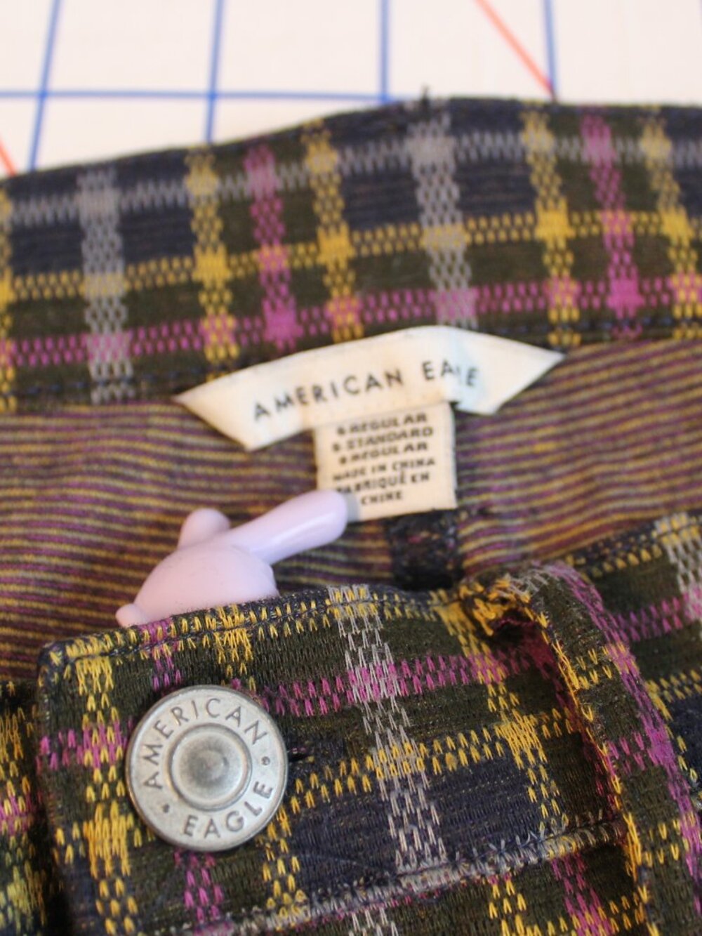 American Eagle Stretchy Knit Plaid Flare Pants 6R (Long Inseam) - Picture 7 of 9